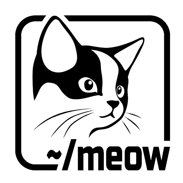 Tuxedo cat placed inside of square border with ~/meow caption